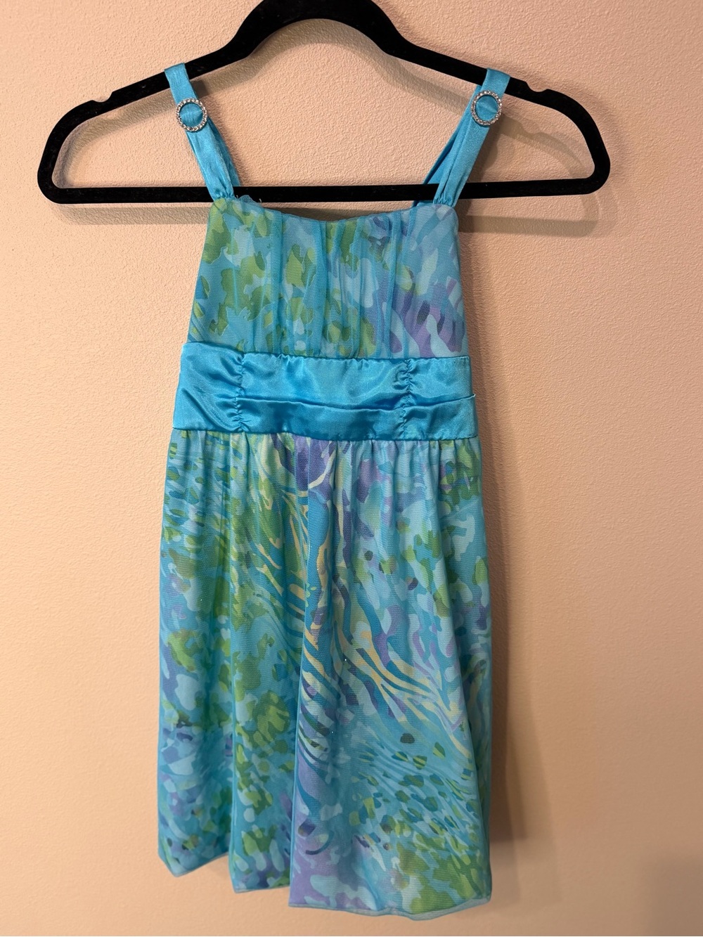 IZ Byer Girls Size 10 Y2K Blue Fairy Mesh Dress Rhinestone